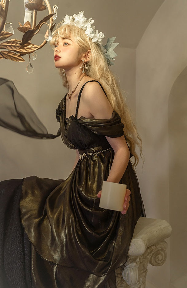 High Waist Black Elegant Jumper Skirt with KC and Waist Chain Full Set