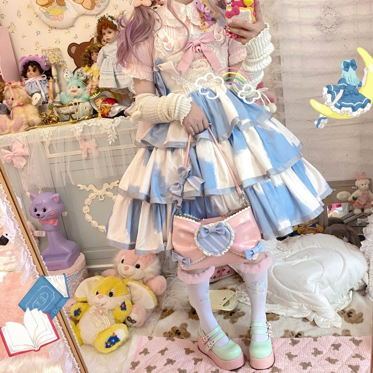 Small Milk Cake 4 Colors Square Neckline Tiered Skirt Sweet Jumper Skirt