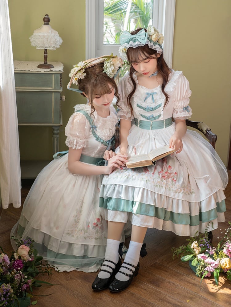 Little World Little Deer Tiered Ruffles Classic Lolita Dress White Jumper Skirt/Full set