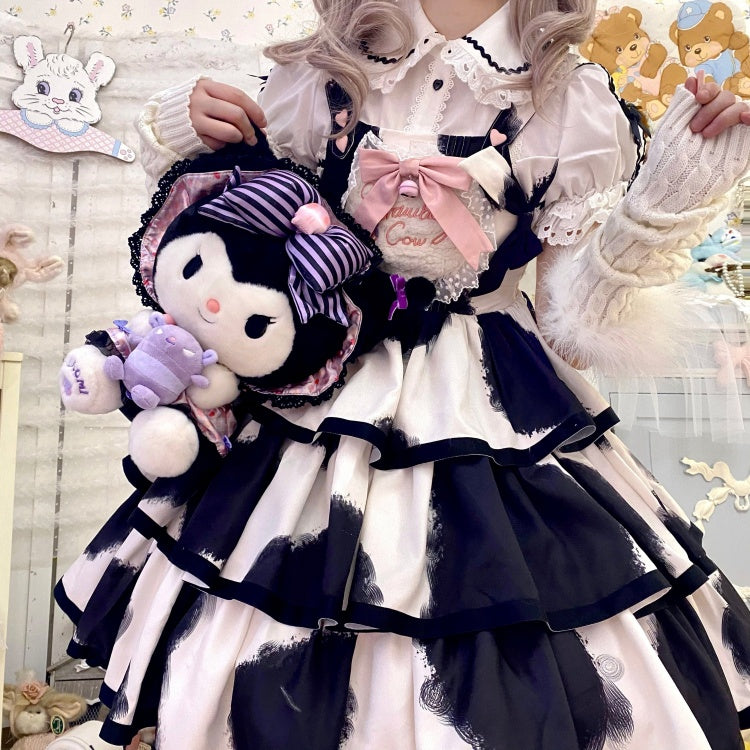 Small Milk Cake 4 Colors Square Neckline Tiered Skirt Sweet Jumper Skirt