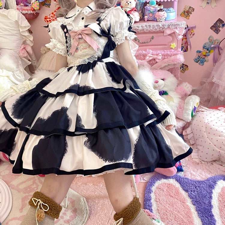 Small Milk Cake 4 Colors Square Neckline Tiered Skirt Sweet Jumper Skirt