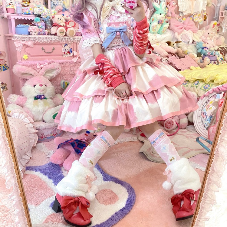 Small Milk Cake 4 Colors Square Neckline Tiered Skirt Sweet Jumper Skirt