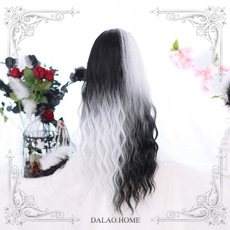 Pride and Greed White and Black Curly Synthetic Wig