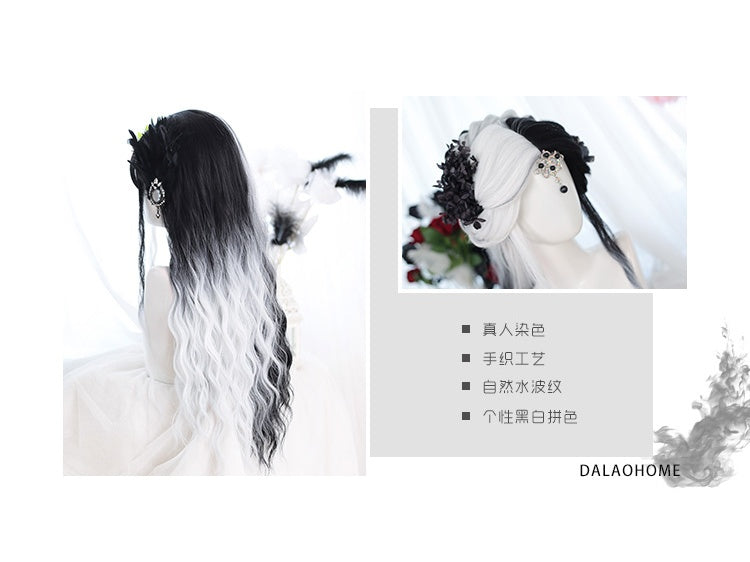 Pride and Greed White and Black Curly Synthetic Wig