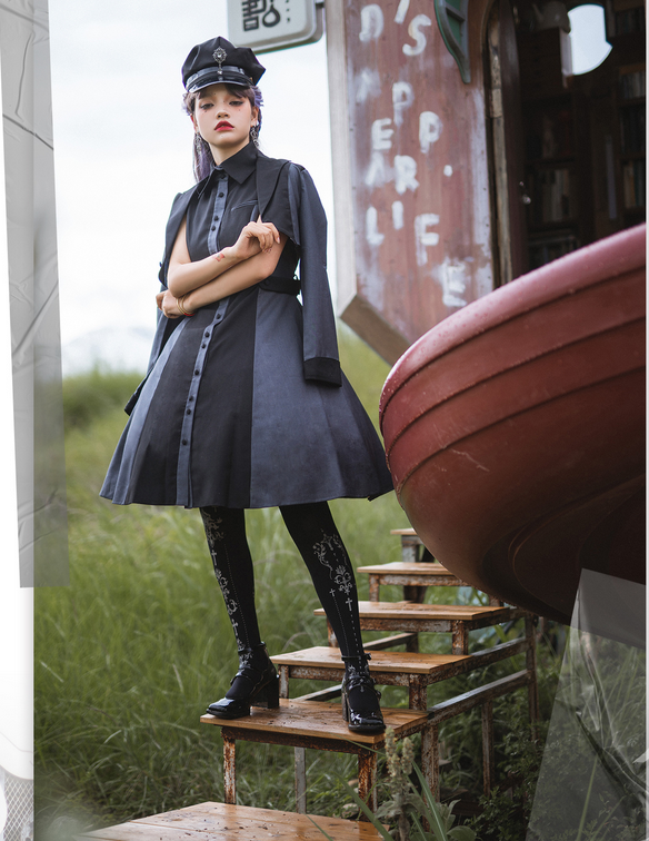 Night Work Investigation Turndown Collar Jumper Skirt