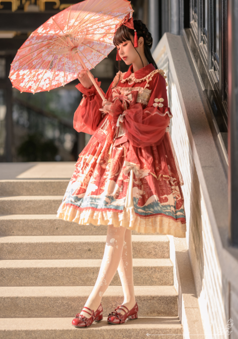 Red Peter Pan Collar Long Sleeves Wa One Piece