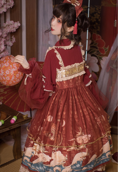 Red Peter Pan Collar Long Sleeves Wa One Piece
