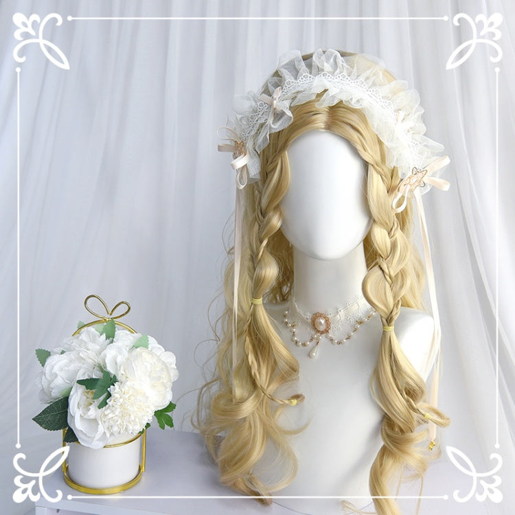 Light Gold Long Curly Synthetic Wig with Bangs