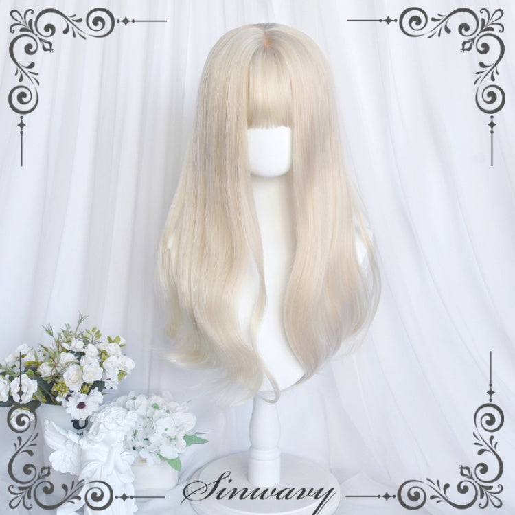 Milk Froth JK Long Curly Synthetic Wig with Bangs