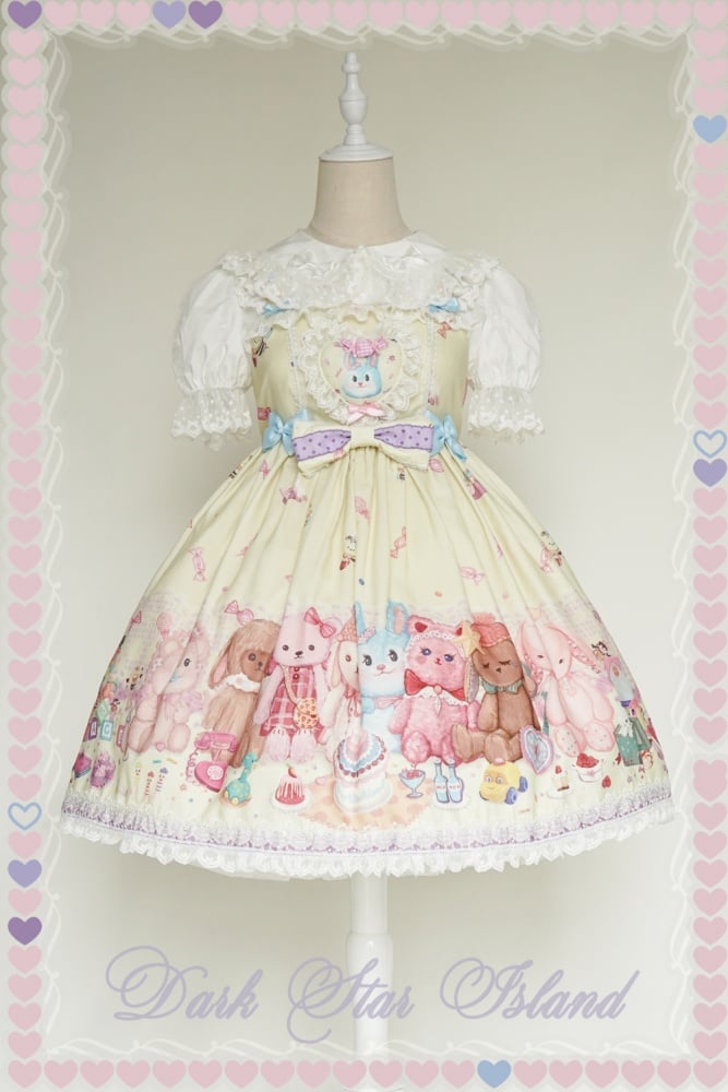 Antique Toy Stores Square Neckline Print Sweet Jumper Skirt
