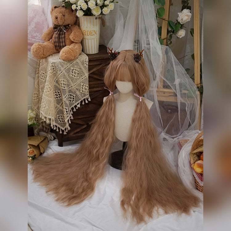 120CM Brown Water Ripple Long Culry Synthetic Wig with Bangs