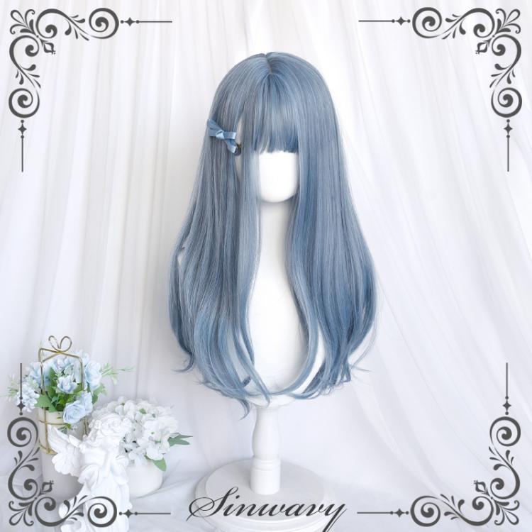 Sea Salt Blue Long Curly Synthetic Wig