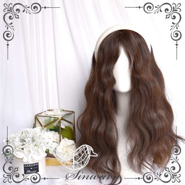 Dark Brown / Gold Long Curly Synthetic Wig with Bangs