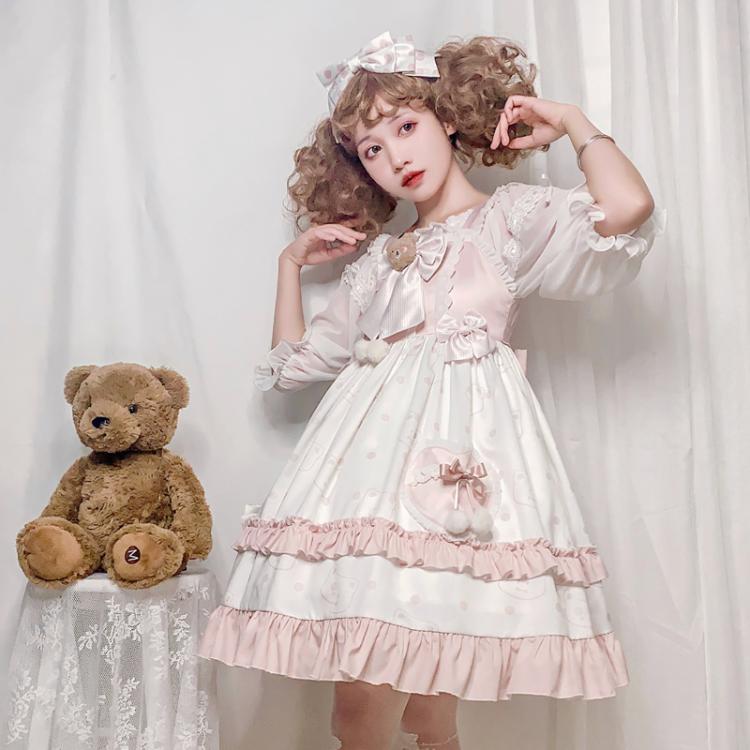 Cat Ears Square Neckline Sweet Jumper Skirt