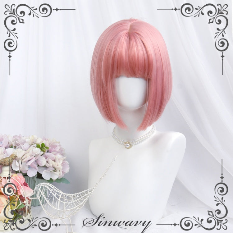 Peach Pink Short Straight Synthetic Wig with Bangs