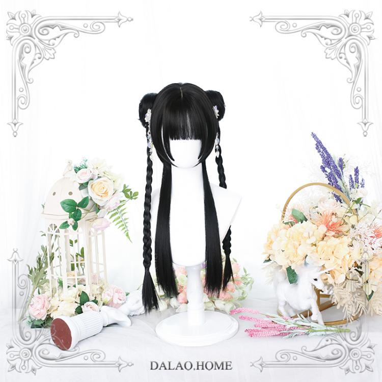 Star Stone Black Long Straight Double Ponytail Synthetic Wig