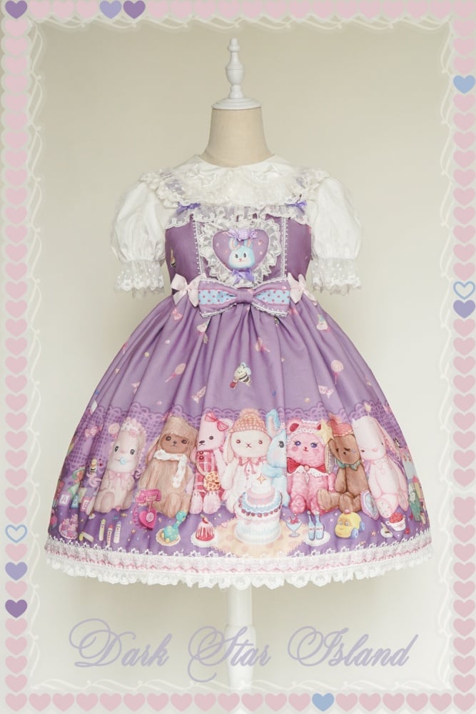 Antique Toy Stores Square Neckline Print Sweet Jumper Skirt