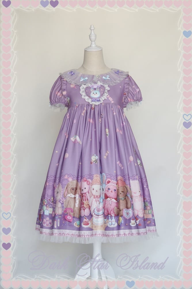Antique Toy Stores Round Neckline Short Puff Sleeves Print Sweet One Piece