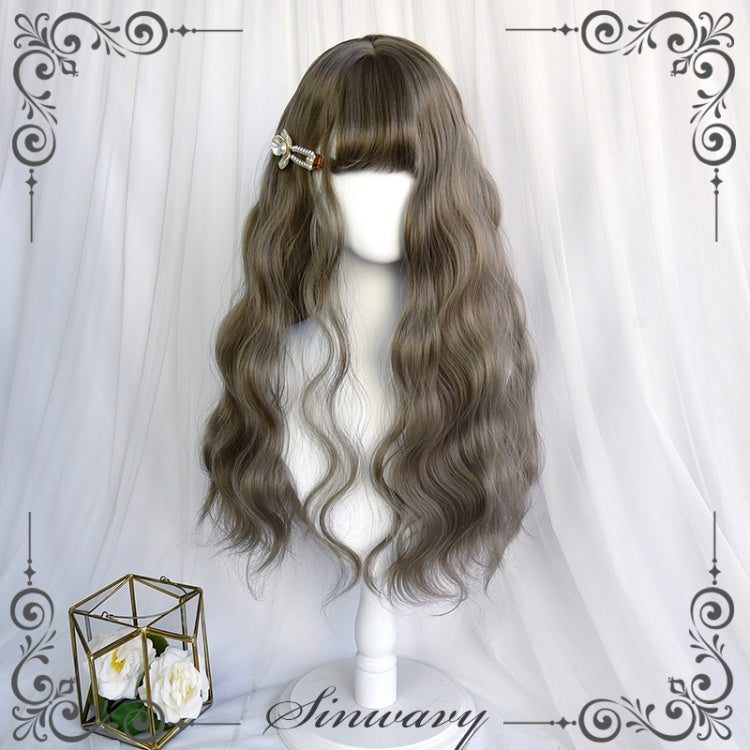 Shepherd Wool Roll Long Curly Synthetic Wig with Air Bangs