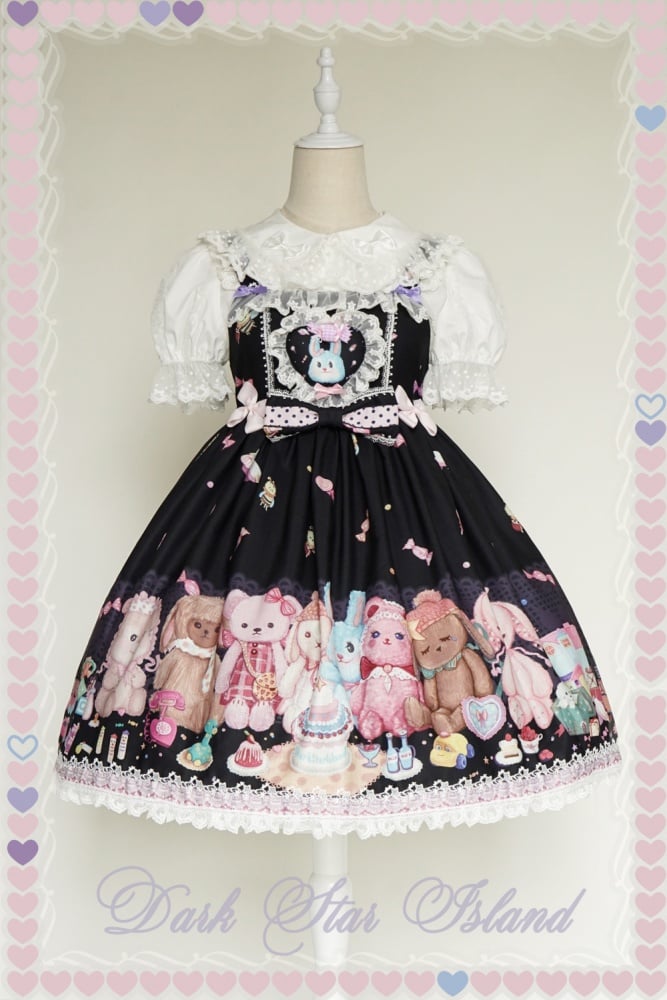 Antique Toy Stores Square Neckline Print Sweet Jumper Skirt