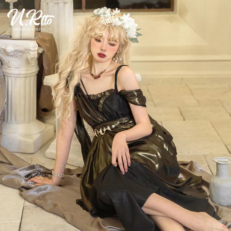 High Waist Black Elegant Jumper Skirt with KC and Waist Chain Full Set