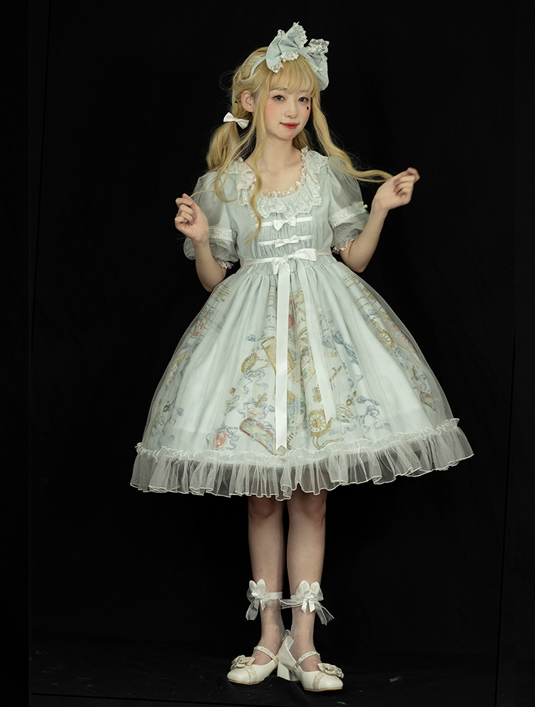 Dream For Alice Color Blue Bowknot Details Ruffle Hemline OP
