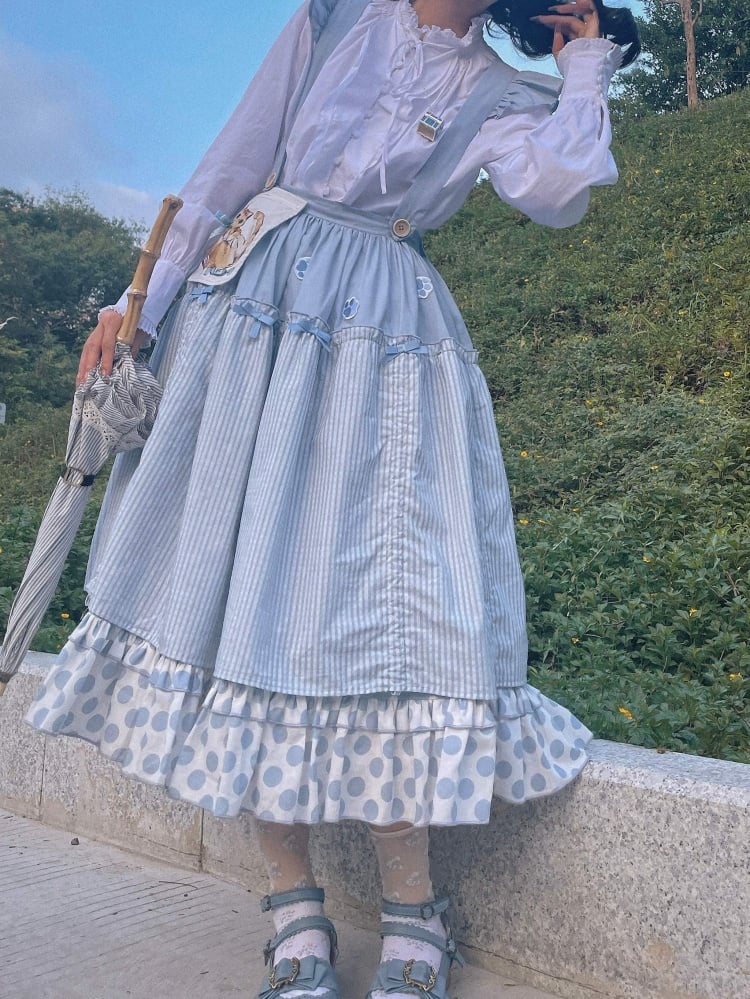 Pink / Blue Polka-dot Overalls Drawstring Hem