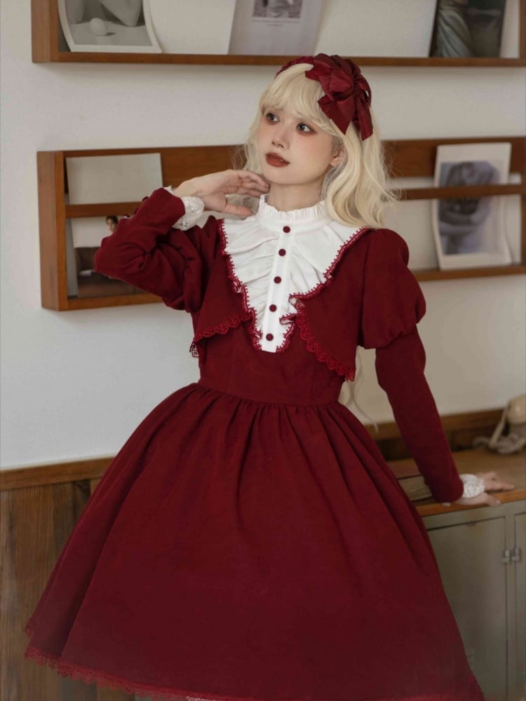 Ruffle Neckline Red Witch Dress Juliette Sleeves One Piece