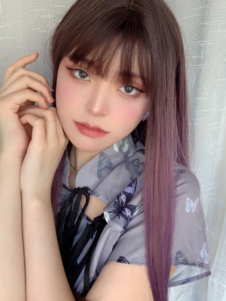 Purple and Pink Ombre Color Long Straight Synthetic Wig