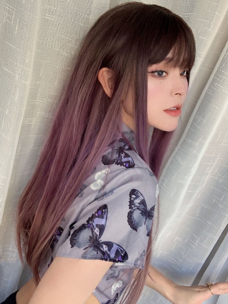 Purple and Pink Ombre Color Long Straight Synthetic Wig
