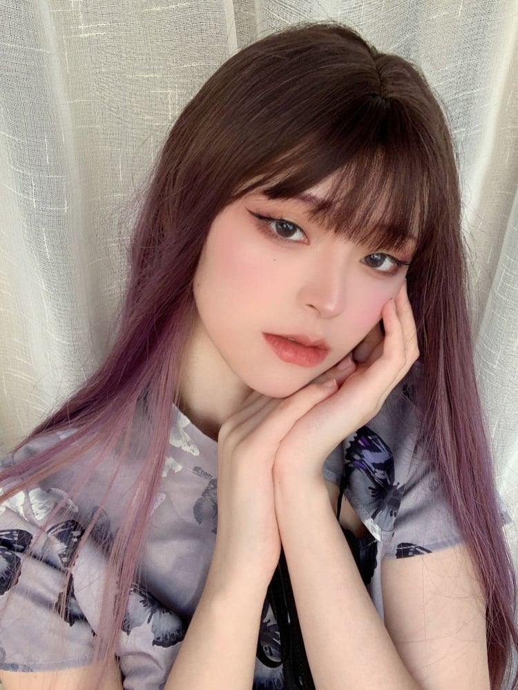 Purple and Pink Ombre Color Long Straight Synthetic Wig