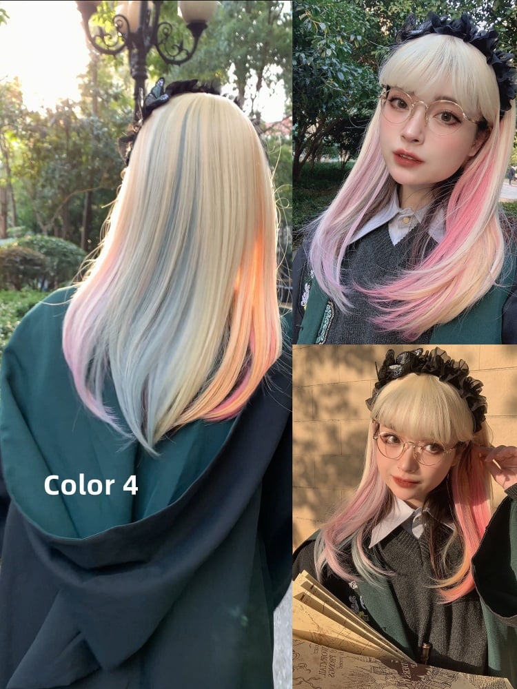 Highlight Hair Color Air Bangs Straight Synthetic Wig 4 Colors Synthetic Wig