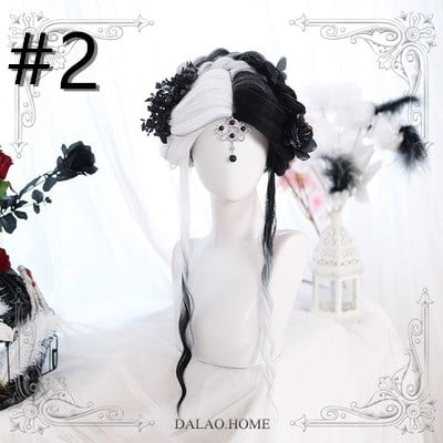 Pride and Greed White and Black Curly Synthetic Wig