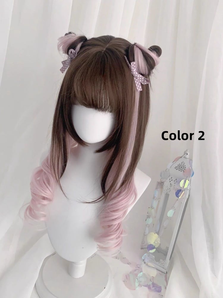 Highlight Hair Color Medium Length Wavy Synthetic Wig 5 Colors