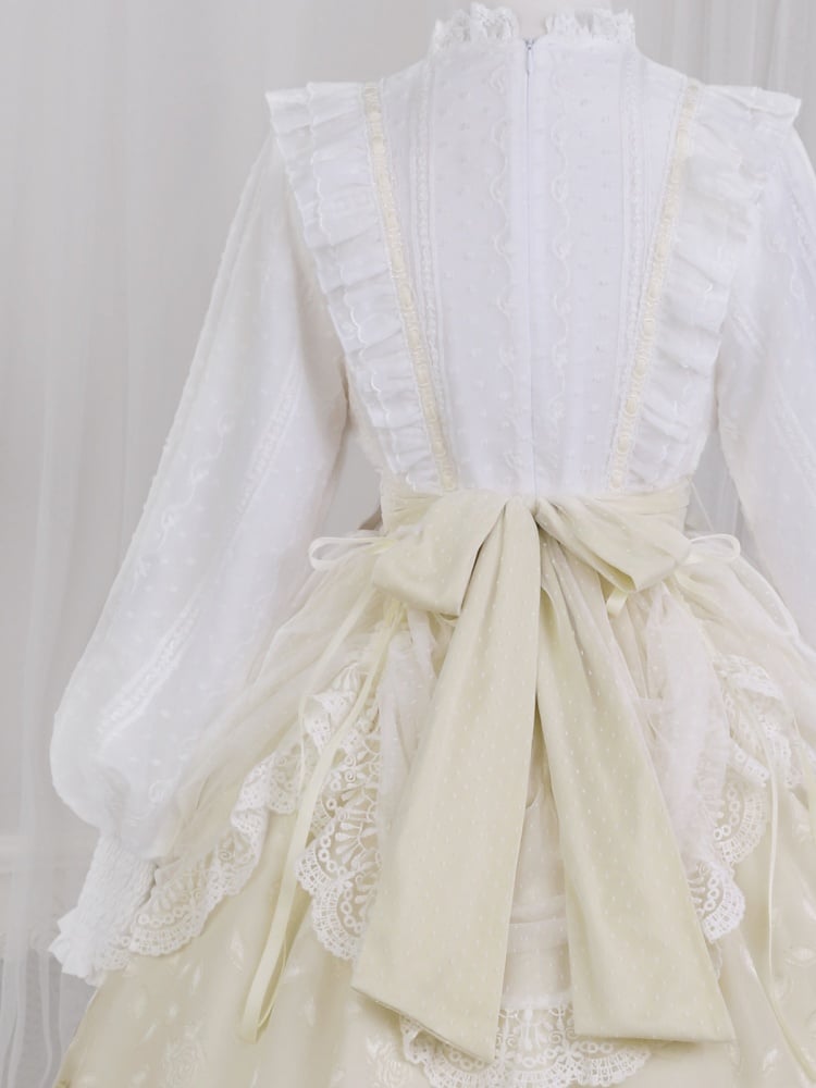 White and Yellow Tulip Embroidery Applique Bodice One Piece