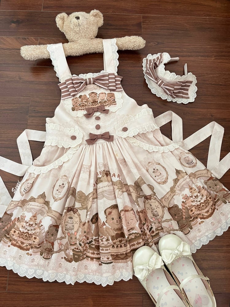 Sweet Brown Teddy Bears Print Overalls