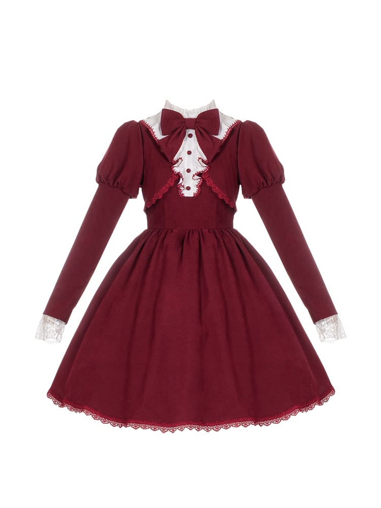Ruffle Neckline Red Witch Dress Juliette Sleeves One Piece