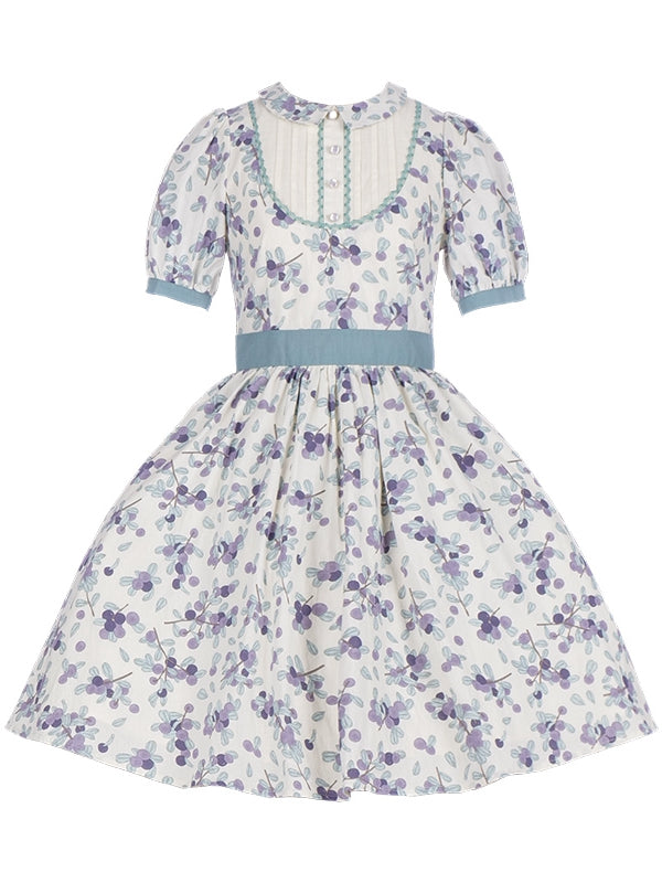 Blueberry Print Daily Dress Cotton One Piece