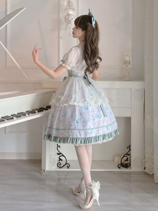 Lily of the Valley Floral Print Bowknot Details Lolita JSK