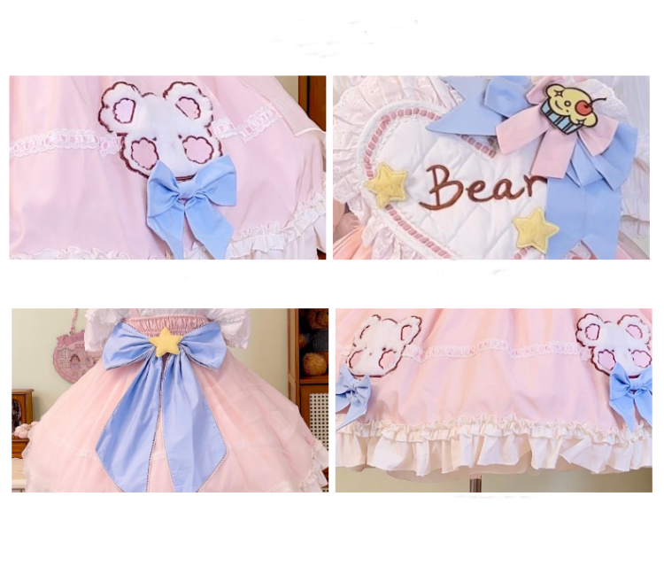 Sweetheart Bodice Pink Sweet Teddy Overalls + Bowknot Train + Brooch Set