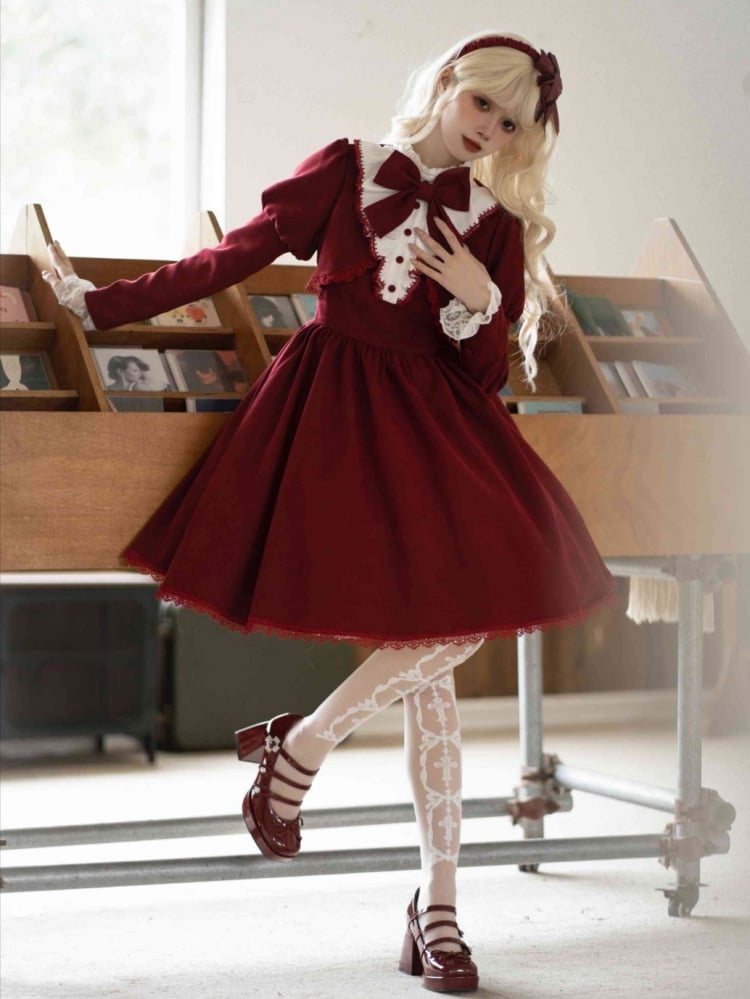 Ruffle Neckline Red Witch Dress Juliette Sleeves One Piece