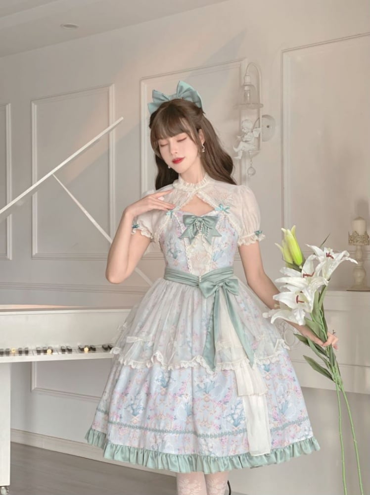 Lily of the Valley Floral Print Bowknot Details Lolita JSK