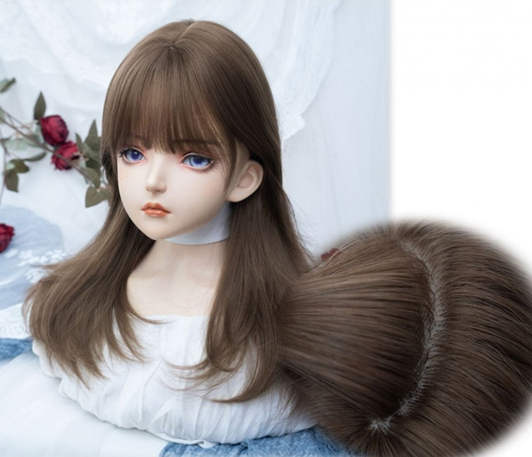 Honey Brown Medium Wavy Synthetic Wig Full Bangs