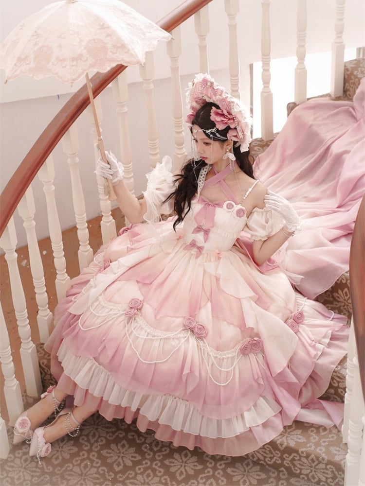 Pink Fairy Hanayome Gorgeous Princess Quinceanera Dress Full Set - Sukuroi