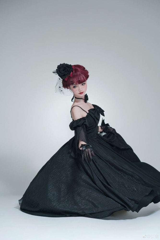 Long Version Morning Dew Black Off-the-shoulder Neckline Short Sleeves One Piece