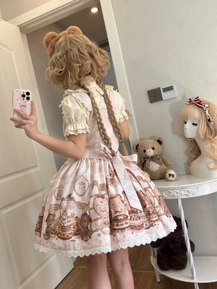 Sweet Brown Teddy Bears Print Overalls