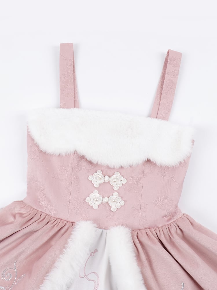 Pink and White Shell and Snowflake Embroidery Winter Jumper Skirt