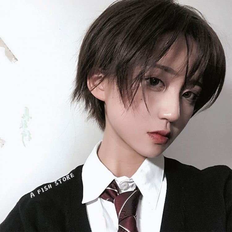 Light Brown / Black Ouji Short Synthetic Wig