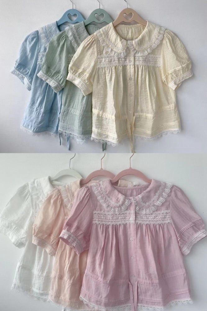 Summer Lace Trim Peter Pan Collar Blouse