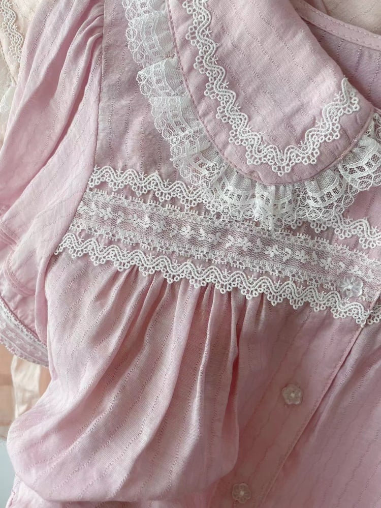 Summer Lace Trim Peter Pan Collar Blouse